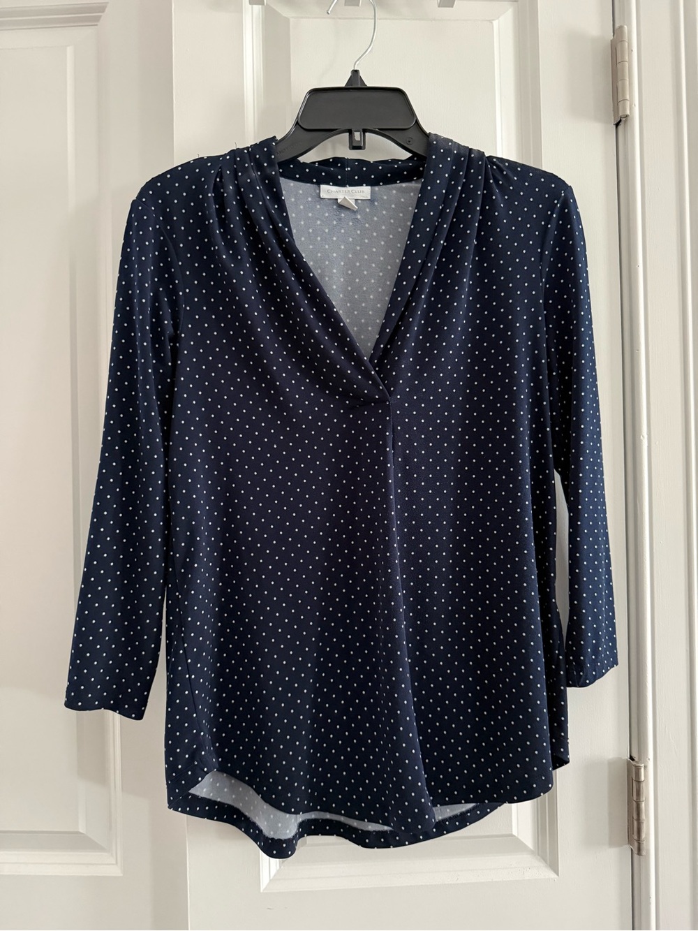 Charter Club Navy Polka Dot V-Neck Women's Top